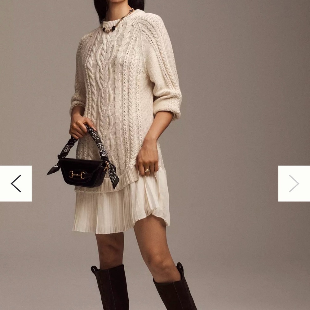 Anthropologie Cream Cable Knit Sweater Dress